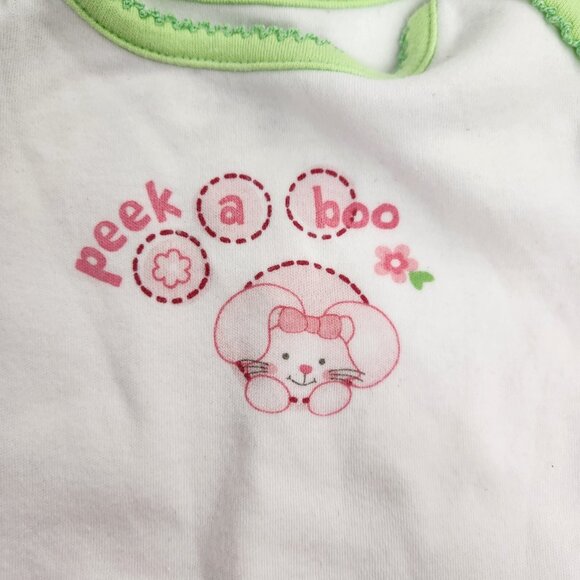 Peekaboo Bunny Green Trim White 3 To 6 Month Infant One Piece Bodysuit - Picture 5 of 7